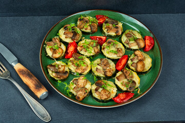 Baked zucchini with mushrooms