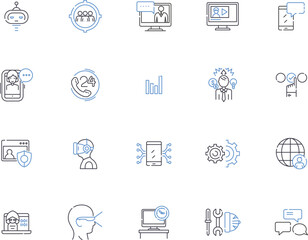 Admin outline icons collection. Administrator, Administering, Management, Overseeing, Governance, Operating, Supervising vector and illustration concept set. Coordinating, Presiding, Executing linear