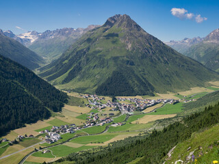 View of Galtür village in summer, Paznaun Valley, Tyrol, Austria