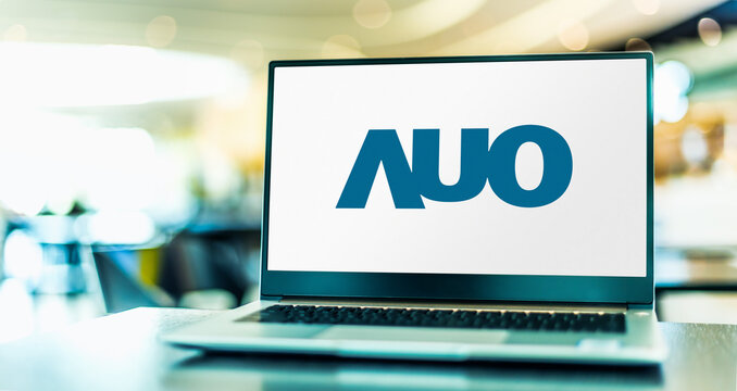 Laptop computer displaying logo of AUO Corporation