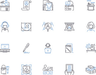 Freelance outline icons collection. Freelancer, Independent, Contractor, Outsourcing, Self-Employed, Gig, Remote vector and illustration concept set. Flexible, Virtual, Work-from-Home linear signs