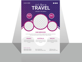 Travel poster or flyer pamphlet brochure design layout space for photo background. Yellow Travel flyer template for travel agency