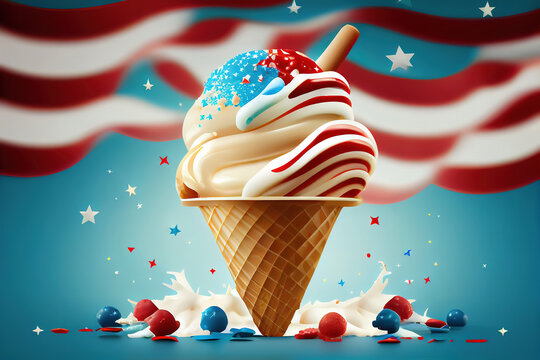 Treats of independence day. 4th of july background with icecream. Generative Ai
