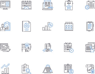 Calendar outline icons collection. Calendar, Agenda, Date, Time, Schedule, Planner, Appointment vector and illustration concept set. Month, Year, Week linear signs