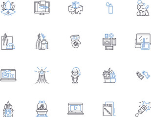 Creativity outline icons collection. Inventive, Resourceful, Innovative, Imaginative, Original, Visionary, Expressive vector and illustration concept set. Insightful, Productive, Unique linear signs