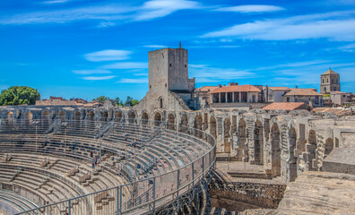 Ancient roman restored stadium in Arles, France, Provence