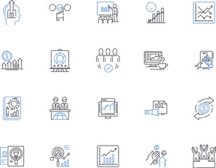 Fototapeta premium Development outline icons collection. Growth, Progress, Expansion, Advance, Elevation, Creation, Emergence vector and illustration concept set. Improvement, Evolution, Education linear signs