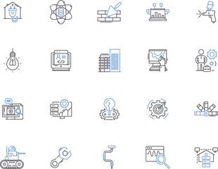 Builder outline icons collection. builder, constructor, architect, contractor, mason, carpenter, renovator vector and illustration concept set. fabricator, craftsman, designer linear signs