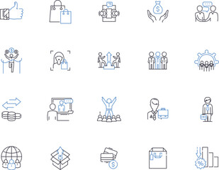 Customer relationship management outline icons collection. CRM, Customer, Relationships, Management, Service, Support, Information vector and illustration concept set. Communication, Data, Analytics