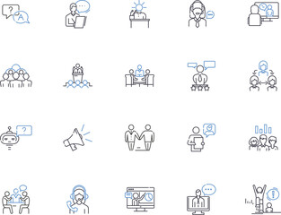 Talking people outline icons collection. Conversing, Chattering, Chatting, Discussing, Dialoguing, Interacting, Speaking vector and illustration concept set. Communicating, Gossiping, Prating linear