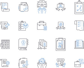 Insurance and law outline icons collection. Insurance, Law, Coverage, Liability, Claims, Risk, Fraud vector and illustration concept set. Legal, Regulation, Benefits linear signs