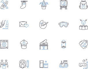 Fototapeta premium Retailer outline icons collection. Merchant, Vendor, Dealer, Seller, Outlet, Store, Boutique vector and illustration concept set. Marketplace, Supermarket, Shopkeeper linear signs