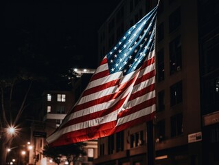 American flag on urban background, Ai Generative.