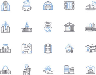 Real estate outline icons collection. Realty, Property, Broker, Studio, Condo, Mansion, Investment vector and illustration concept set. Lease, Residence, Home linear signs