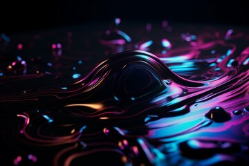 Black Banner with Iridescent Neon Highlights. Ripples and Swirls create a Shiny Liquid Texture. Generative AI