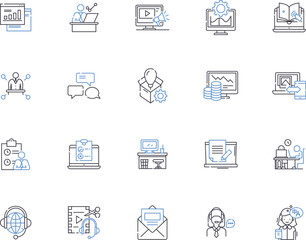 Workflow outline icons collection. Process, Automation, Management, Flow, Efficiency, Productivity, Steps vector and illustration concept set. System, Logic, Rules linear signs