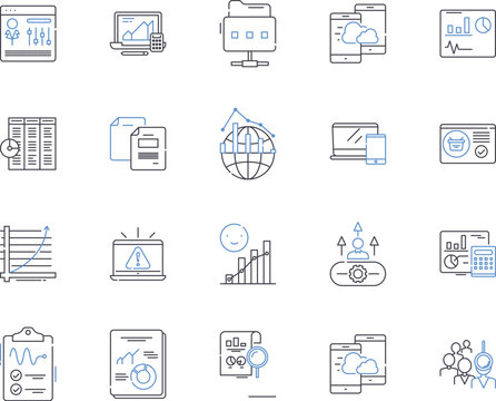 Data and cloud outline icons collection. Data, Cloud, Analytics, Storage, Security, Computing, Services vector and illustration concept set. Saas, BigData, Software linear signs