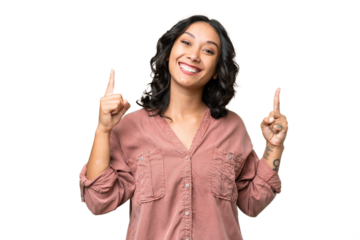 Young Argentinian woman over isolated background pointing up a great idea
