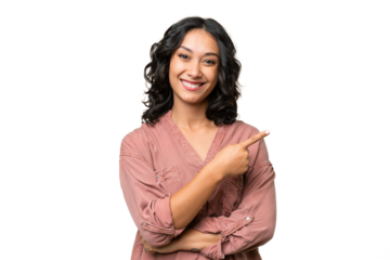 Young Argentinian woman over isolated background pointing to the side to present a product
