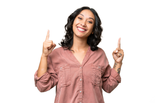 Young Argentinian woman over isolated background pointing up a great idea