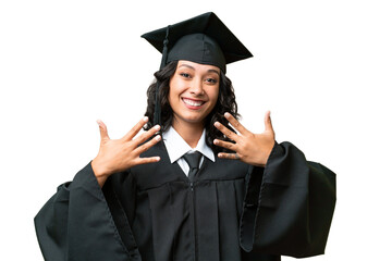 Young university graduate Argentinian woman over isolated background counting ten with fingers