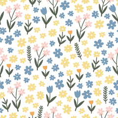 Fototapeta na wymiar seamless pattern with cartoon flowers. colorful vector, hand drawing. design for fabric, print, textile, wrapper