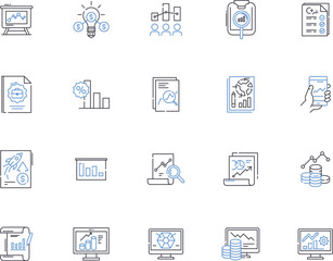 Statistics outline icons collection. statistics, analysis, data, probability, sampling, synthesis, mean vector and illustration concept set. variable,regression,correlation linear signs