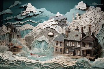 Obraz premium Paper cut of city old town. Generative AI.