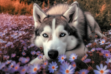 Obraz premium Siberian husky in autumn. Generative AI.