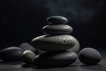 Zen stones on black background. Generative AI, Generative, AI
