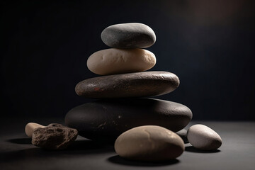 Fototapeta na wymiar Zen stones on black background. Generative AI, Generative, AI