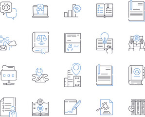 Educational tools outline icons collection. School, Teacher, Learning, Books, Classroom, pencils, iPads vector and illustration concept set. Computers, Chalkboard, Smartboard linear signs