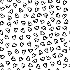 Seamless pattern of hand drawn hearts- illustration. Monochrome ornament.
