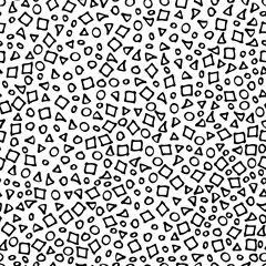 Hand drawn marker and ink seamless patterns-illustration. Sloppy Doodle circles dots triangles and squares in monochrome.