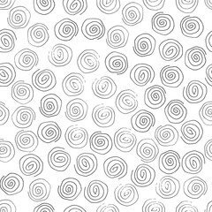 Hand drawn marker and ink seamless patterns- illustration. Sloppy Doodle circles spirals monochrome black