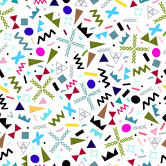 seamless background with geometric shapes, the design of the 80s - illustration. In retro memphis group style