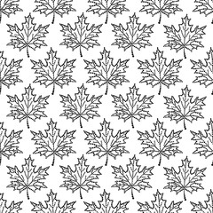 Seamless pattern of dots maple leaves illustration monochrome, black and white