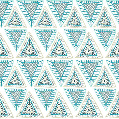 Seamless ethnic pattern of triangles drawn by hand- illustration. - 592891422