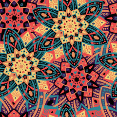 Geometric seamless floral pattern- illustration. Circular ornament. Floral print texture.