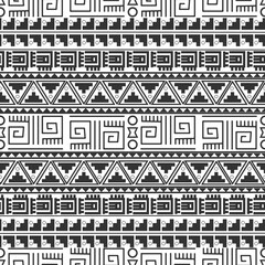 Seamless pattern oriental tribal illustration monochrome Aztec