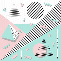 background with geometric shapes, the design of the 80s -  illustration. In retro memphis group style card - 592891489