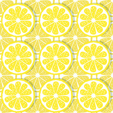 seamless pattern of lemons- illustration. Bright print texture lemon yellow. Natural bright lemon. Lemon wedges are symmetrical. Lemon fruit.