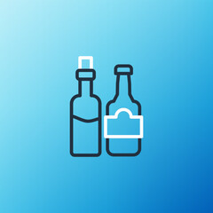 Line Whiskey bottle icon isolated on blue background. Colorful outline concept. Vector