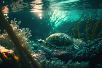 Generative ai of turtle swimming under water