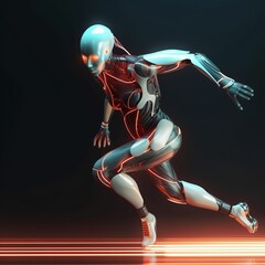 Generative AI of woman robot sprinting