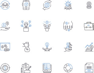 Credit outline icons collection. Credit, Loans, Cards, Banking, Score, History, Debt vector and illustration concept set. Fraud, Investment, APR linear signs