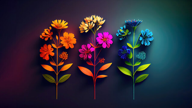 Minimalist spring flower decoration in gradient neon colors (Generative AI)