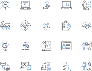 System administration outline icons collection. Administration, System, Management, Networking, Services, Resources, Security vector and illustration concept set. Patching, Monitoring, Automation