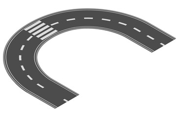 Isometric road element for highway city street map traffic creation. Asphalt part of road and route with curve
