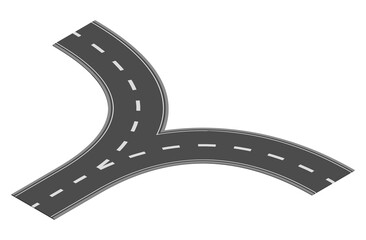 Fototapeta premium Isometric road element for highway city street map traffic creation. Asphalt part of road and route with curve and crosses